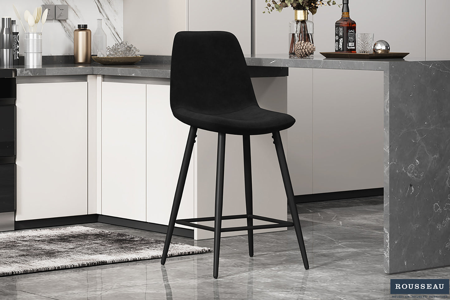 Tellerstoel 'Boy' Fluweel Zwart