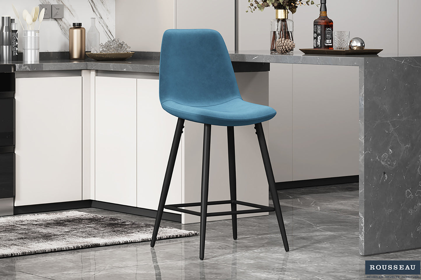 Tellerstoel 'Boy' Fluweel Lichtblauw