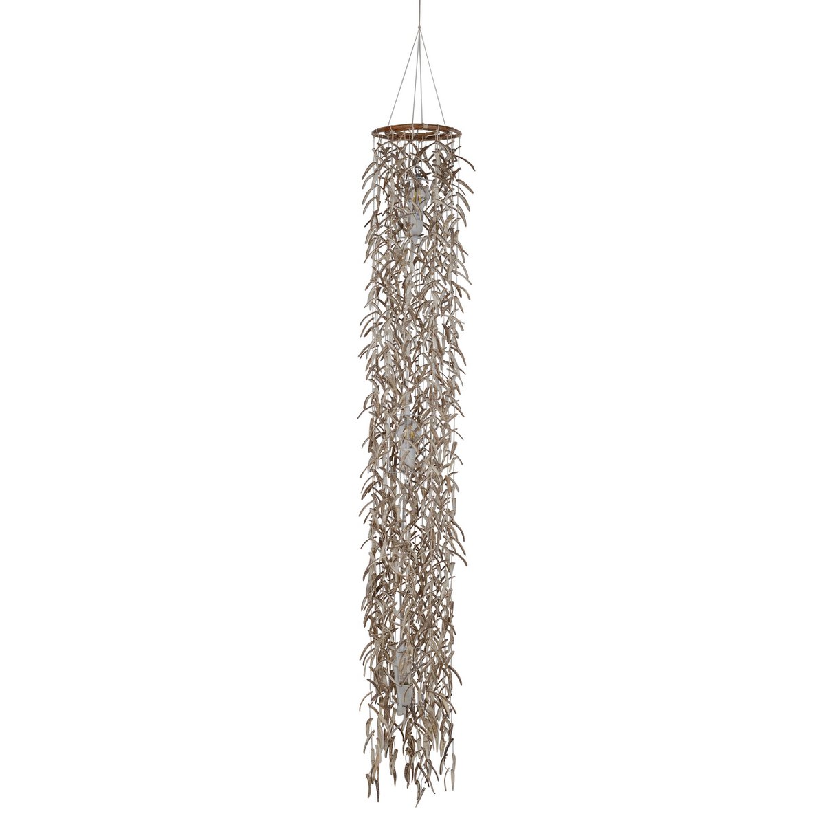 Hanger lamp "kokosnoot" 180 cm hoog, gemaakt van hout- en kokosnootschalen, beige/bruin, E27 -aansluiting, verlichting voor woonkamer, eetkamer of wintertuin.