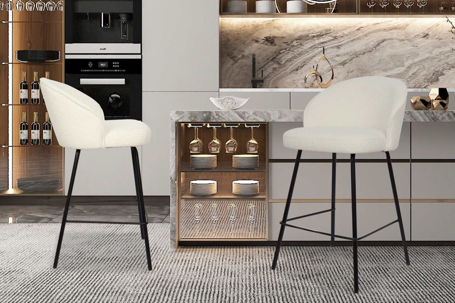 Tellerstoel 'June' Bouclé Wit