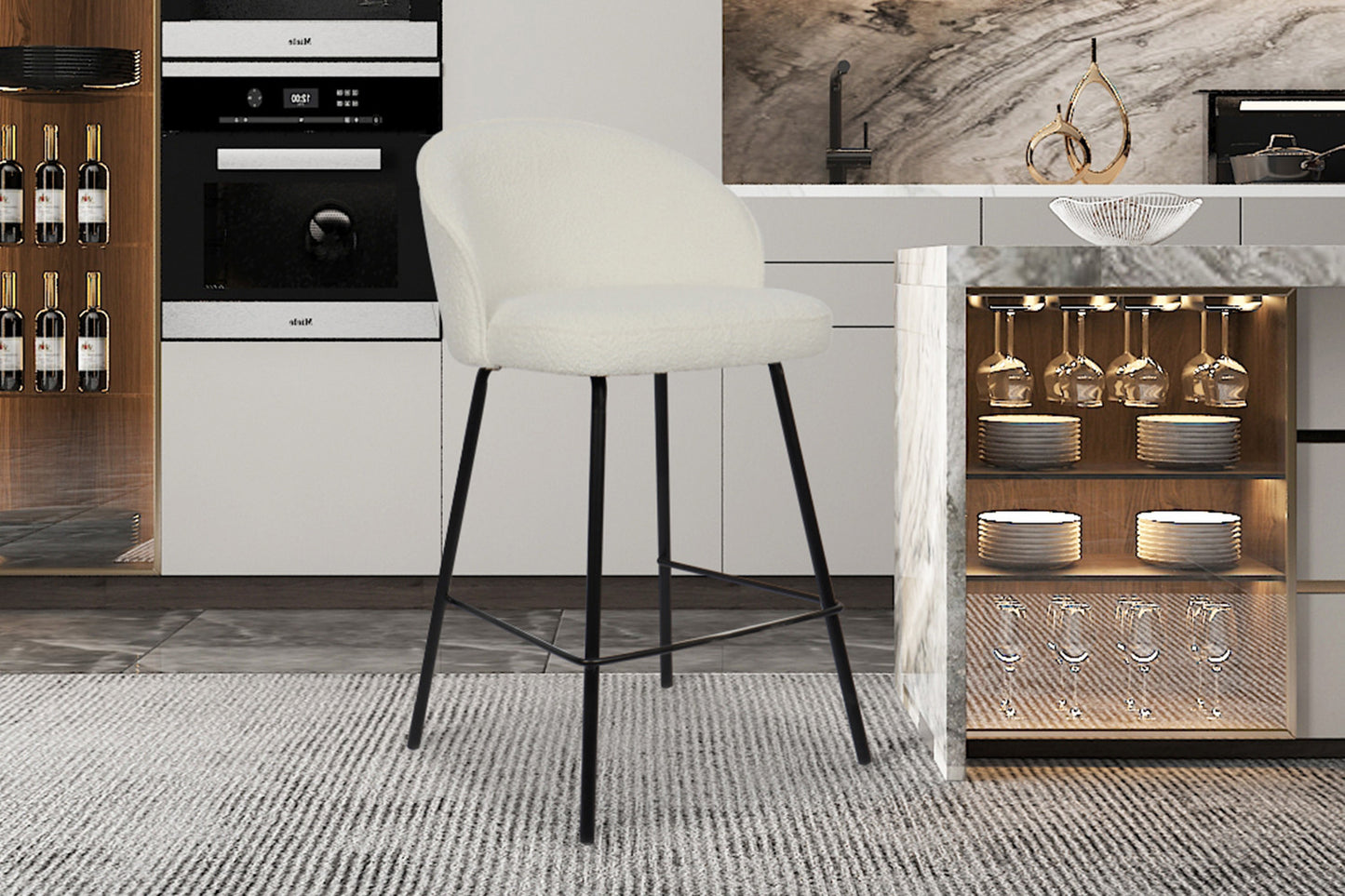 Tellerstoel 'June' Bouclé Wit