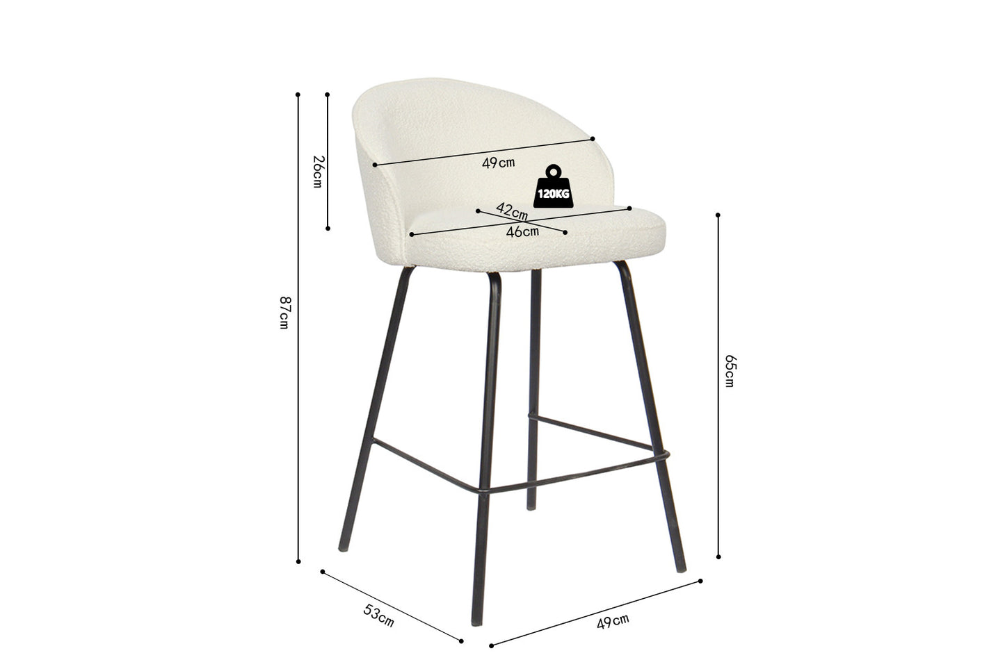 Tellerstoel 'June' Bouclé Wit