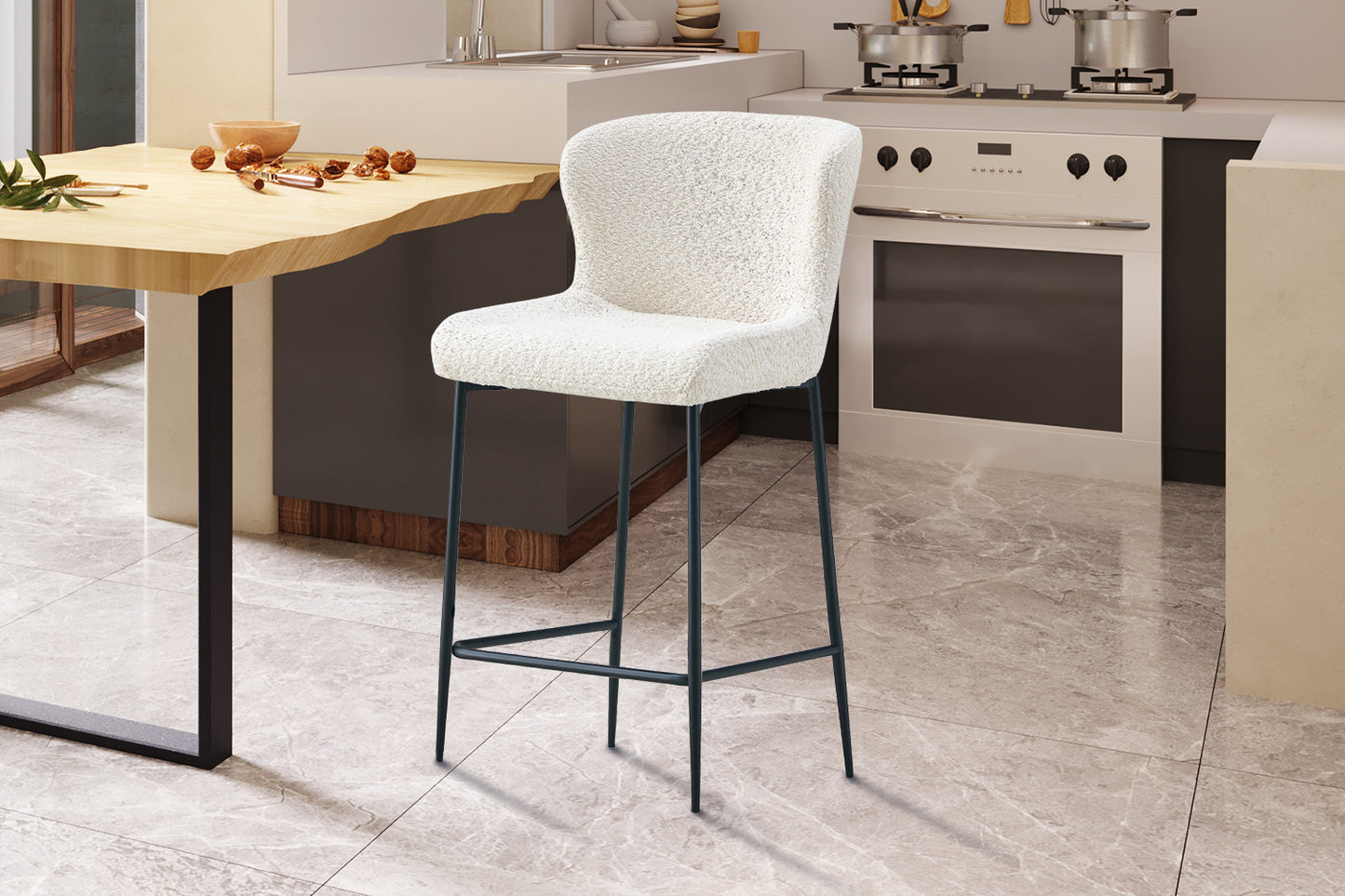 Tellerstoel 'Lisa' Bouclé Ecru