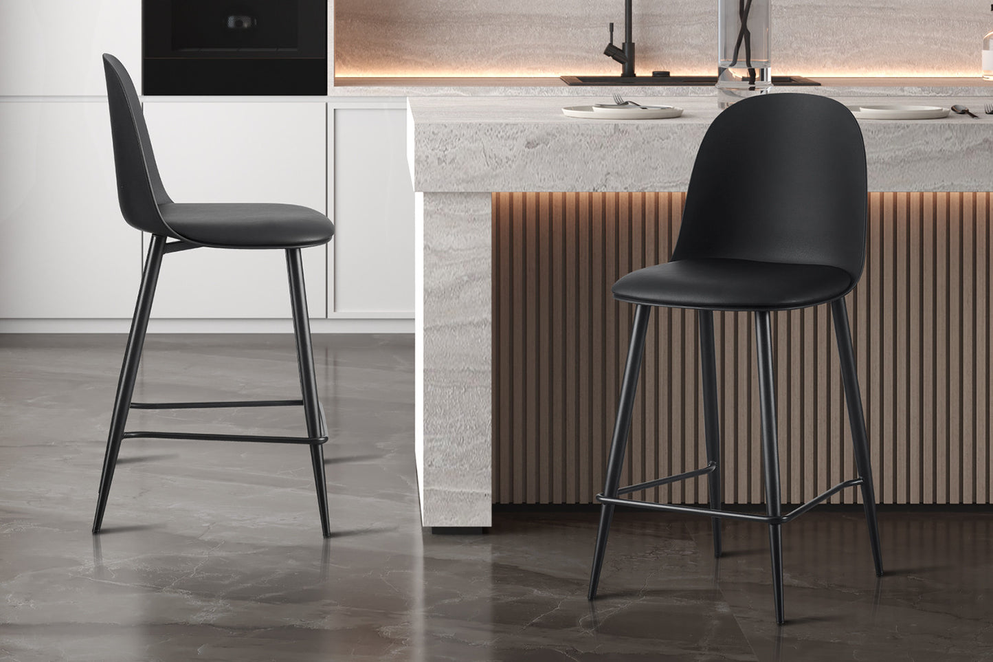 Barkruk 'Jasmin' Zitting PP kussen PU Zwart