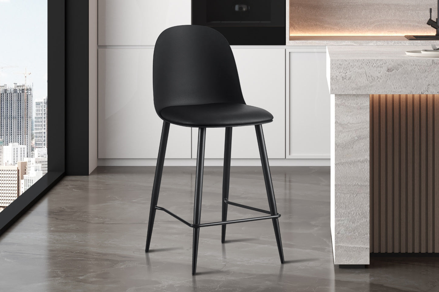 Barkruk 'Jasmin' Zitting PP kussen PU Zwart