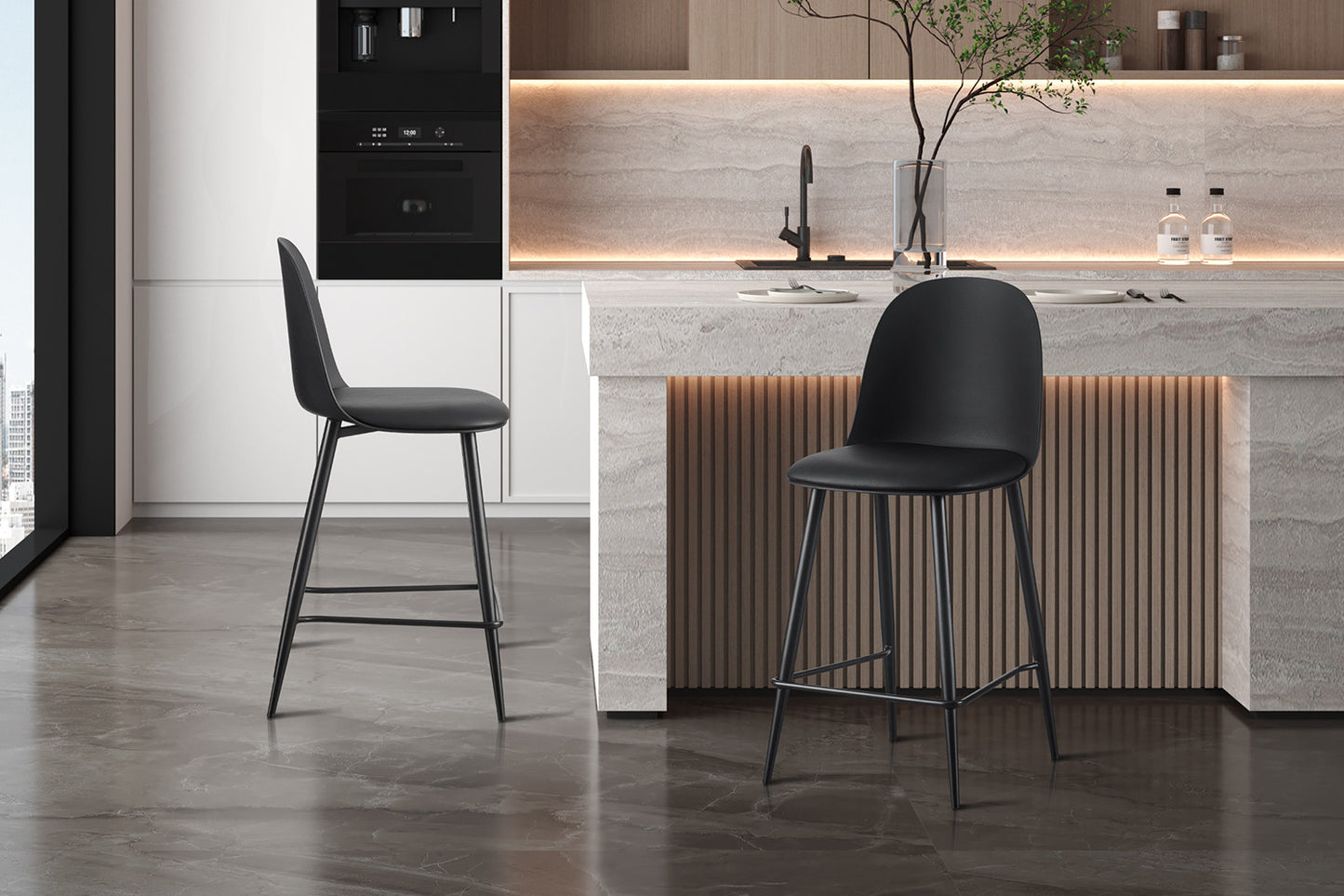 Barkruk 'Jasmin' Zitting PP kussen PU Zwart