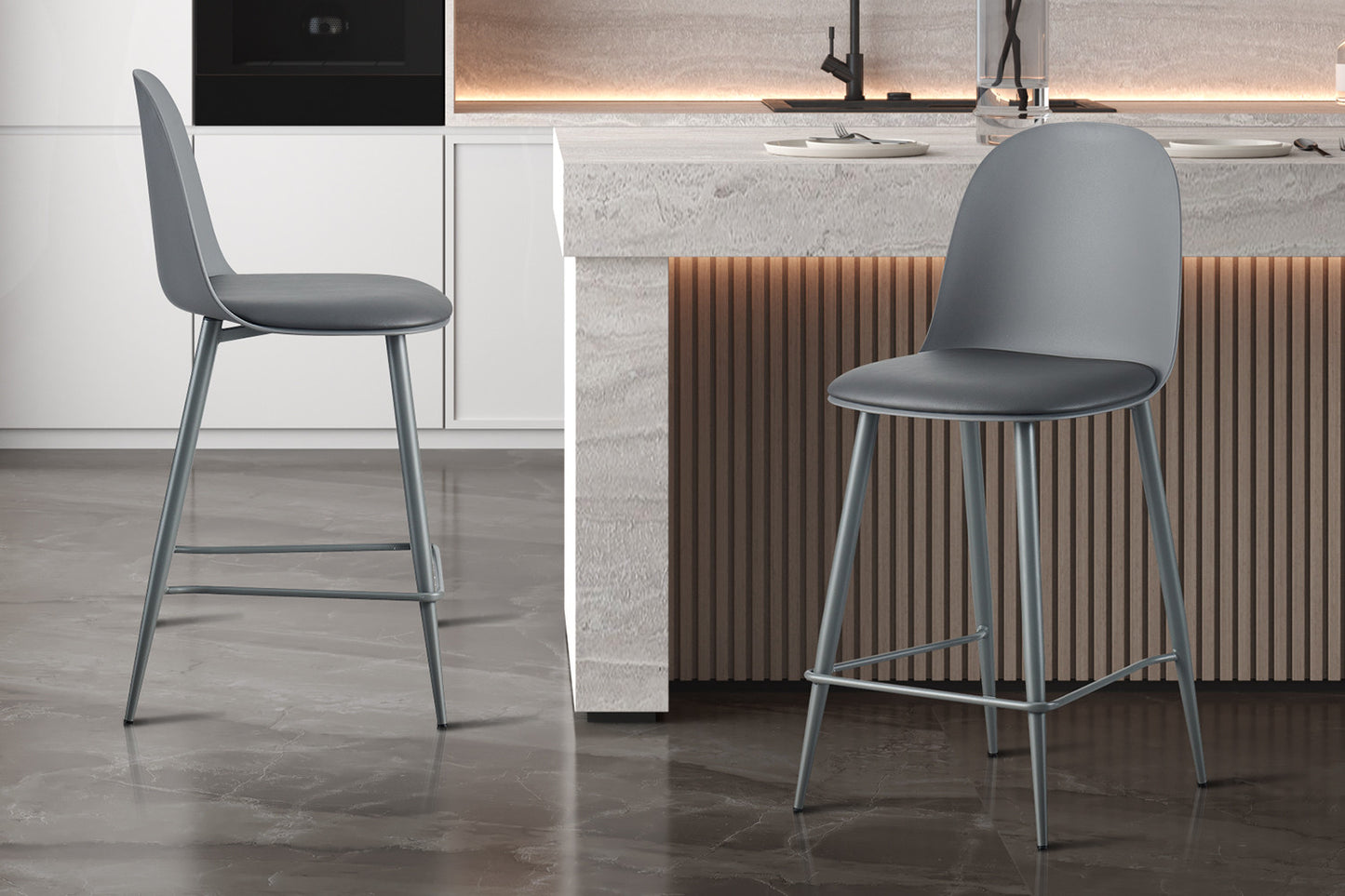 Barkruk 'Jasmin' Zitting PP kussen PU Grijs