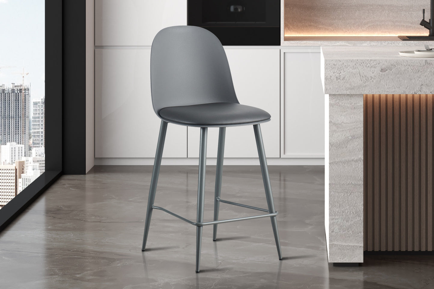 Barkruk 'Jasmin' Zitting PP kussen PU Grijs