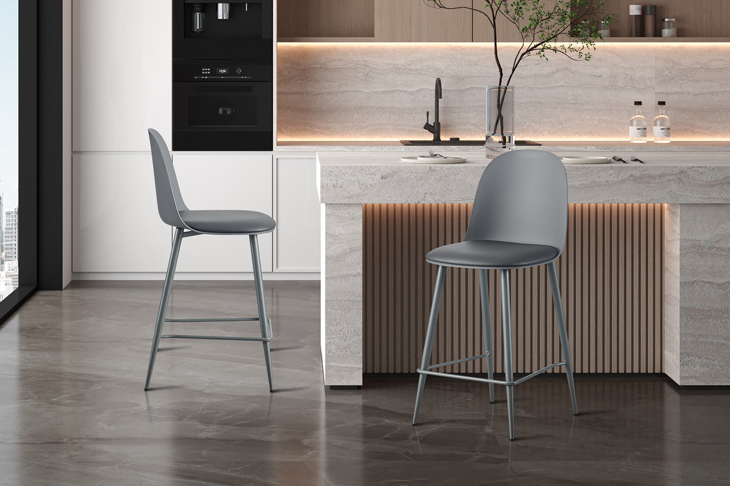 Barkruk 'Jasmin' Zitting PP kussen PU Grijs