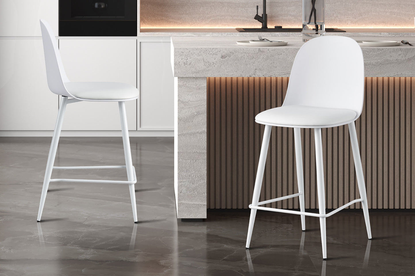 Barkruk 'Jasmin' Zitting PP kussen PU Wit