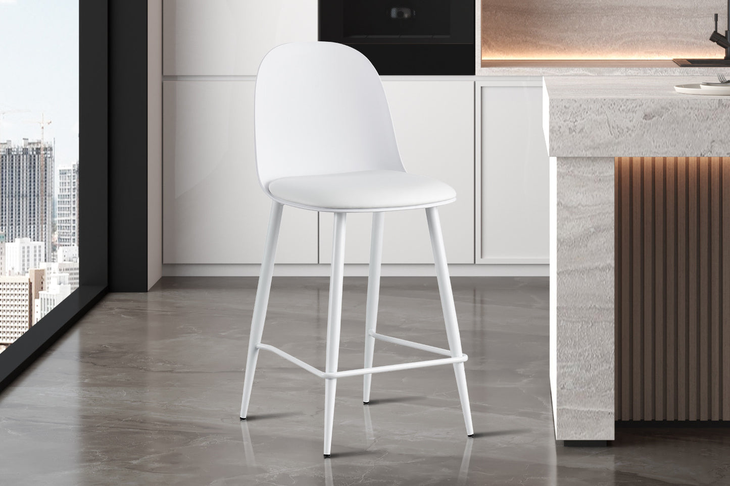 Barkruk 'Jasmin' Zitting PP kussen PU Wit