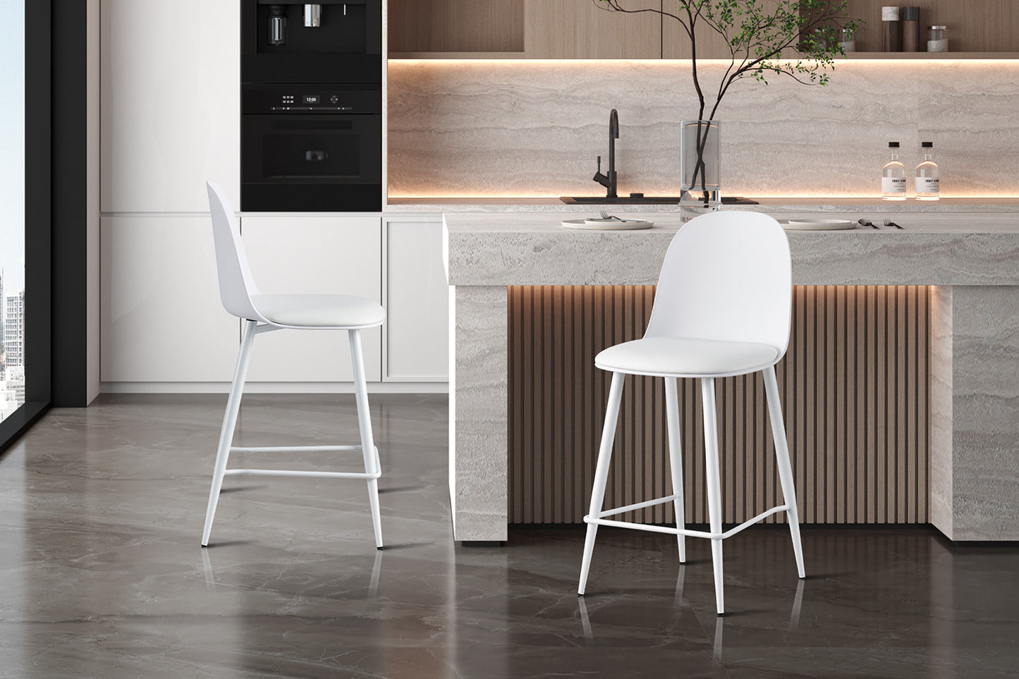 Barkruk 'Jasmin' Zitting PP kussen PU Wit