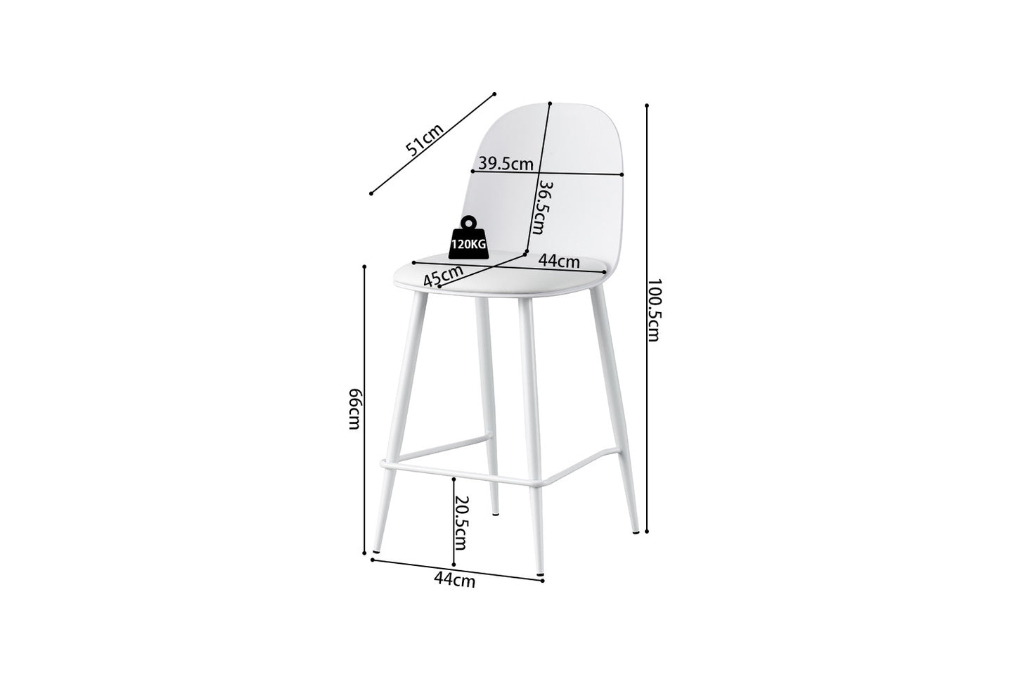 Barkruk 'Jasmin' Zitting PP kussen PU Wit