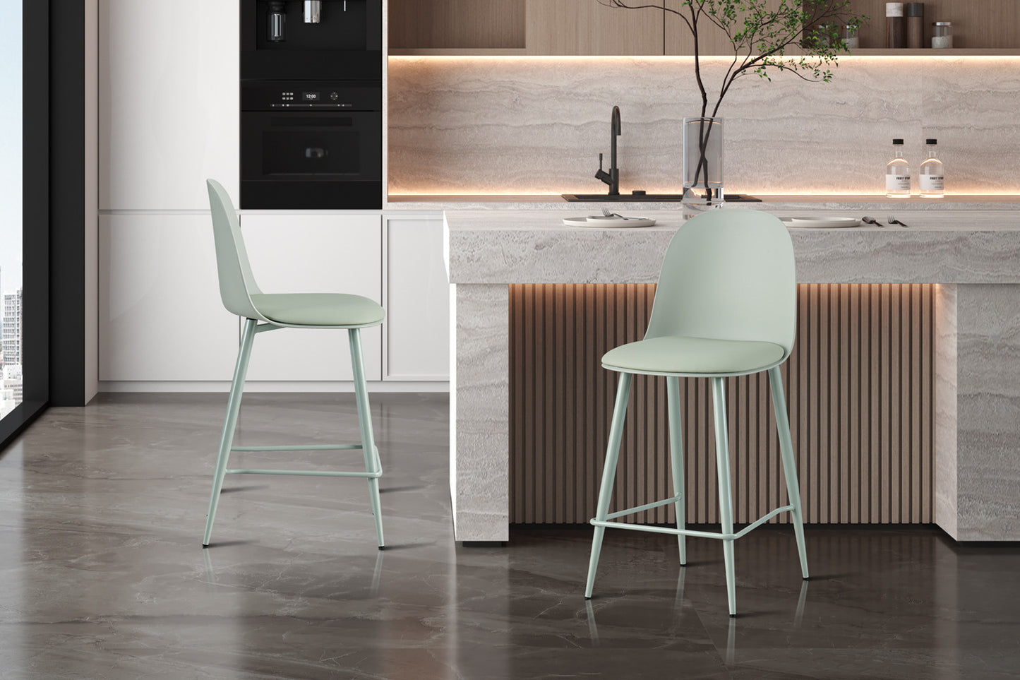 Barkruk 'Jasmin' Zitting PP kussen PU Grijs-groen