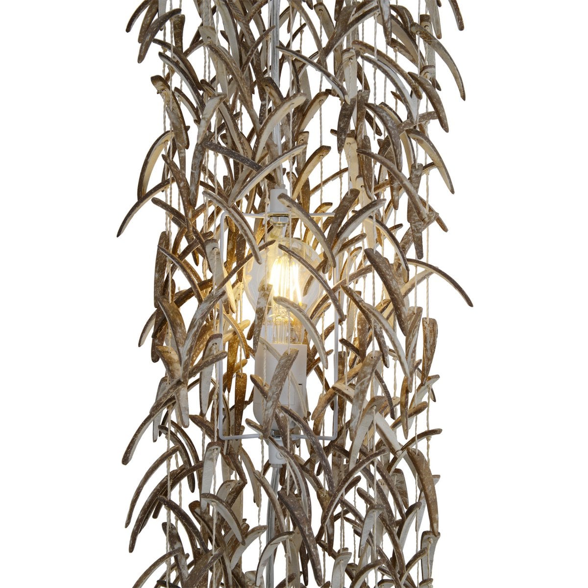 Hanger lamp "kokosnoot" 180 cm hoog, gemaakt van hout- en kokosnootschalen, beige/bruin, E27 -aansluiting, verlichting voor woonkamer, eetkamer of wintertuin.