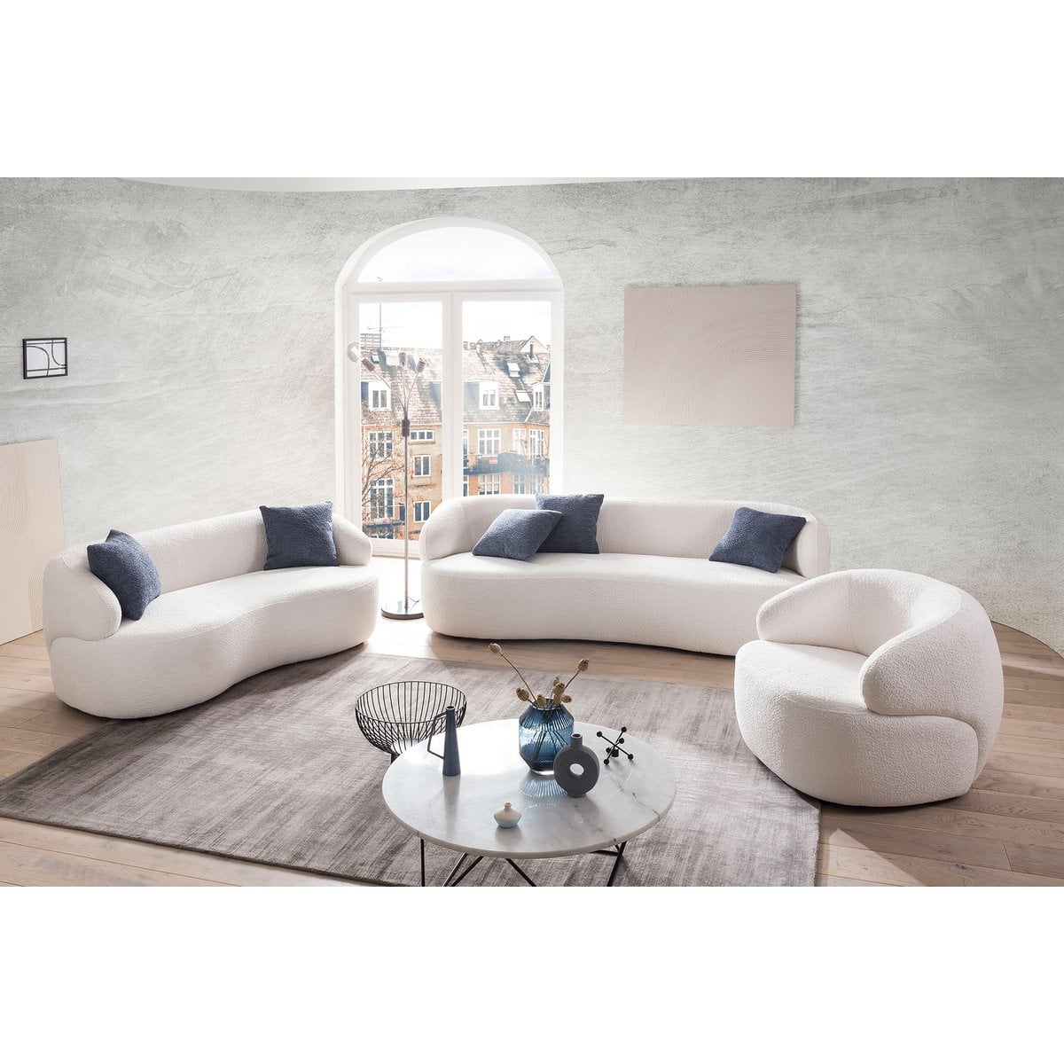 Fauteuil bouclé stof wit