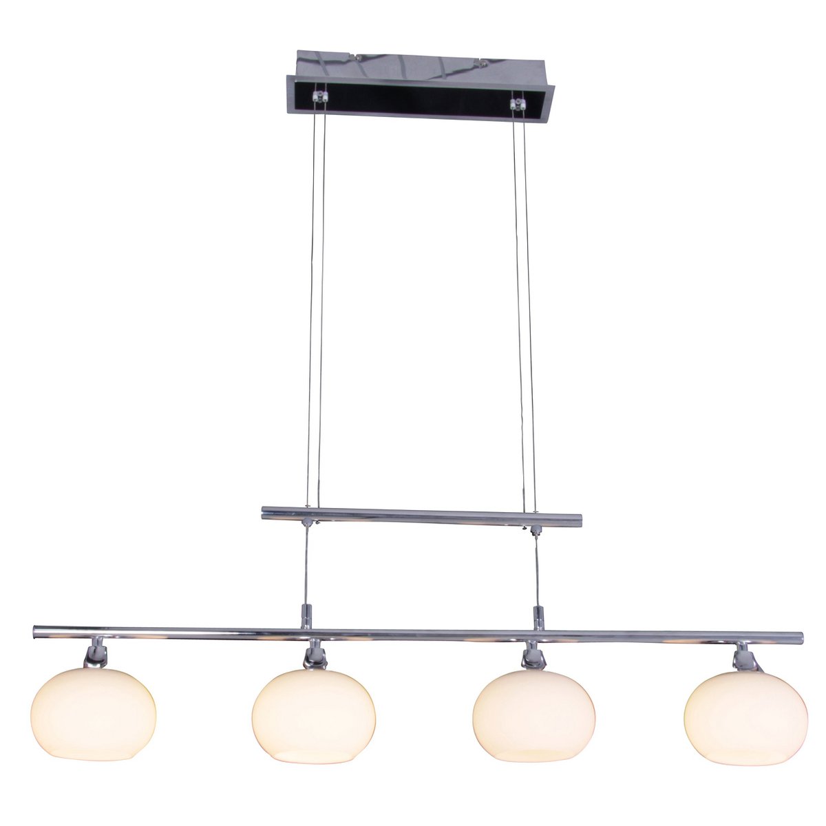 Hanger lamp, 4FLG. "Kemi", 82 cm breed, gemaakt van metaal- en opaalgekleurd glas.