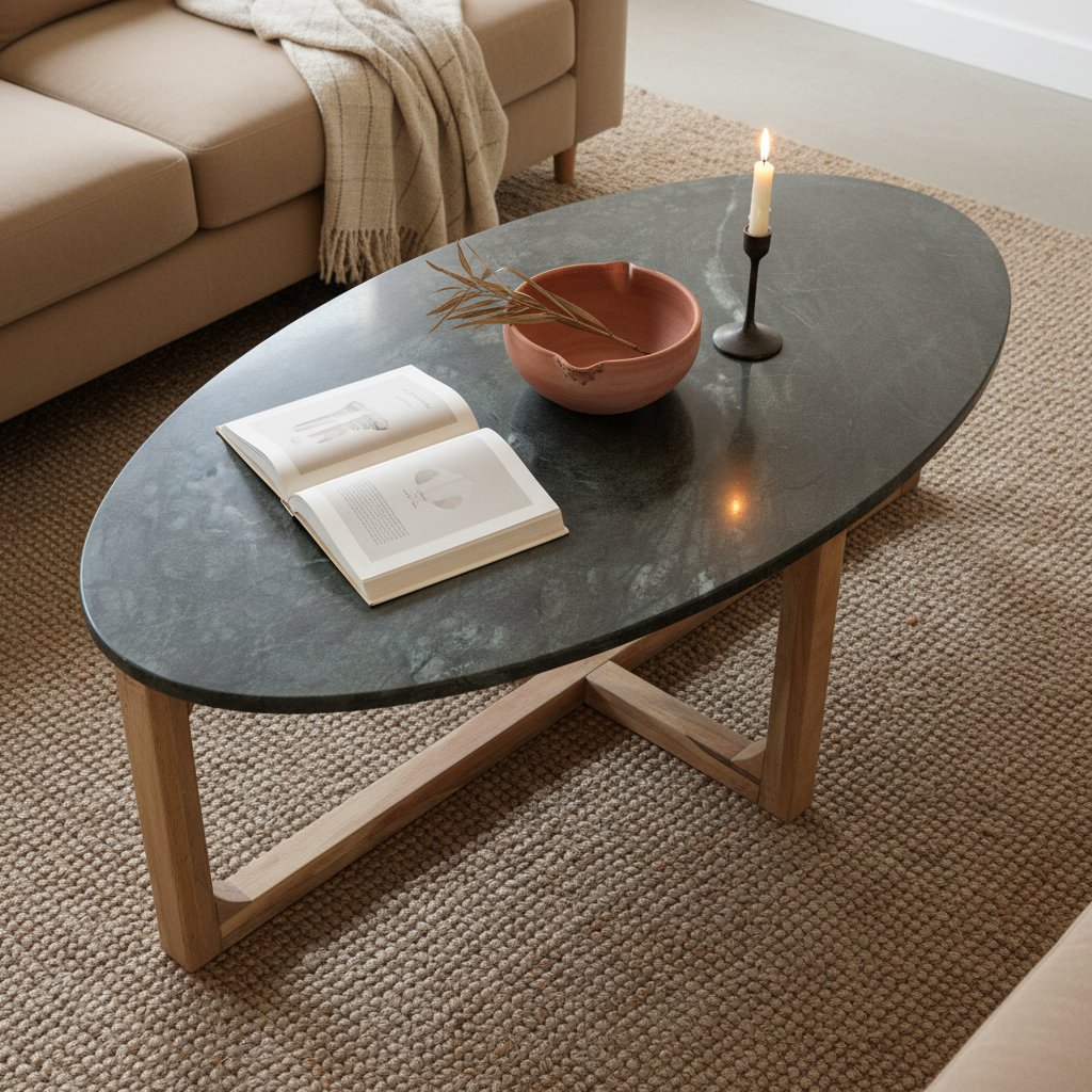 Ovale marmeren salontafel - Groen - 120x60x38 cm