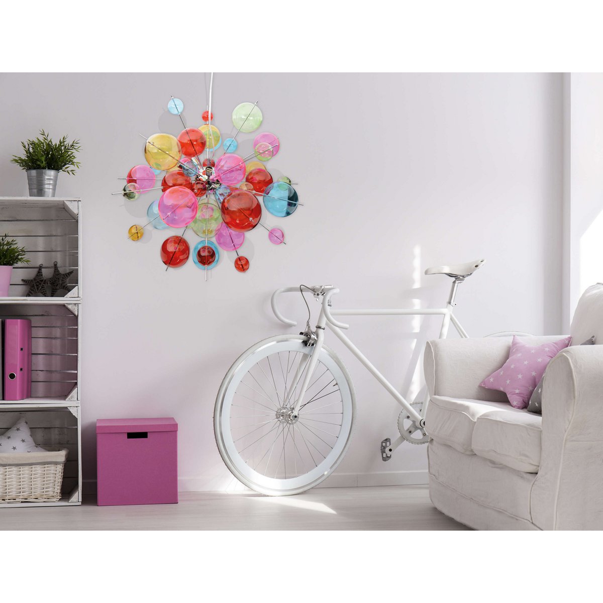 Hanger lamp "explosie" gekleurd gemaakt van metaal en glas, G9 -versies, hangende lamp voor eetkamer, woonkamer, hal of kantoor, Øca. 65 cm