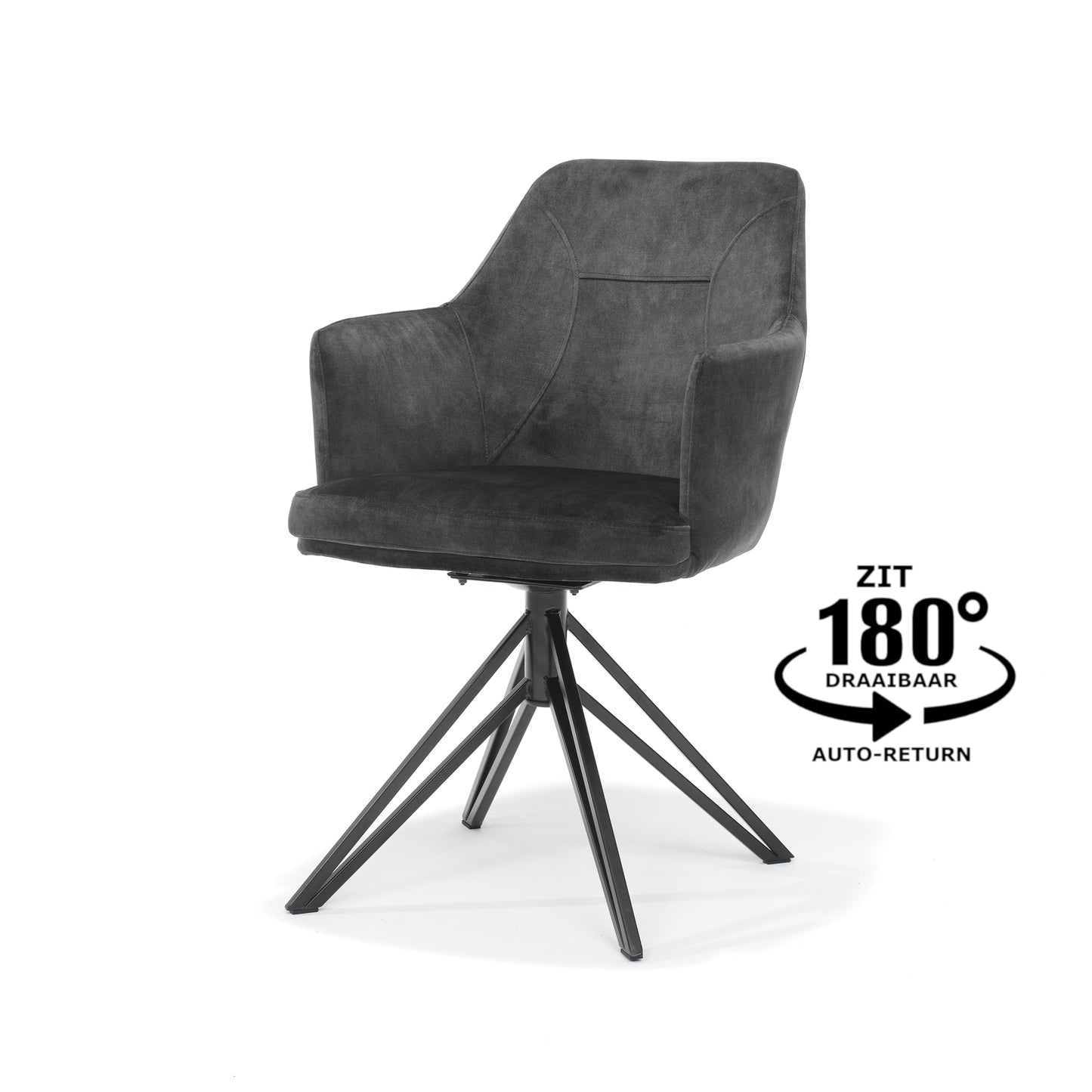 Armstoel Calvin draaivoet zwart Stof Aurora Antraciet