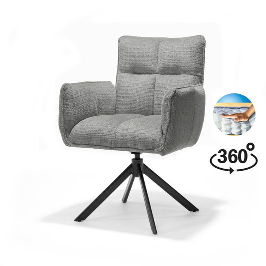 Nova fauteuil Stof Cremona #85 Licht Grijs - 360 Draaibaar frame zwart A360
