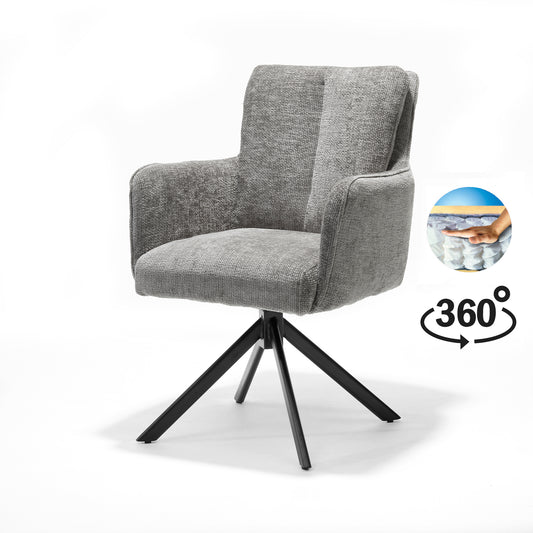 Alex fauteuil Stof Cremona #85 Licht Grijs - 360 Draaibaar frame zwart A360