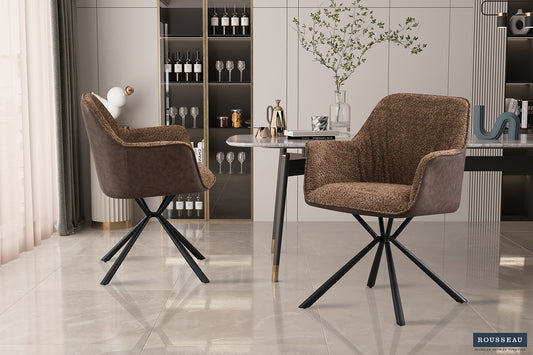 "Chair 'Lucie' Bouclé Sand Backrest PU Brown"