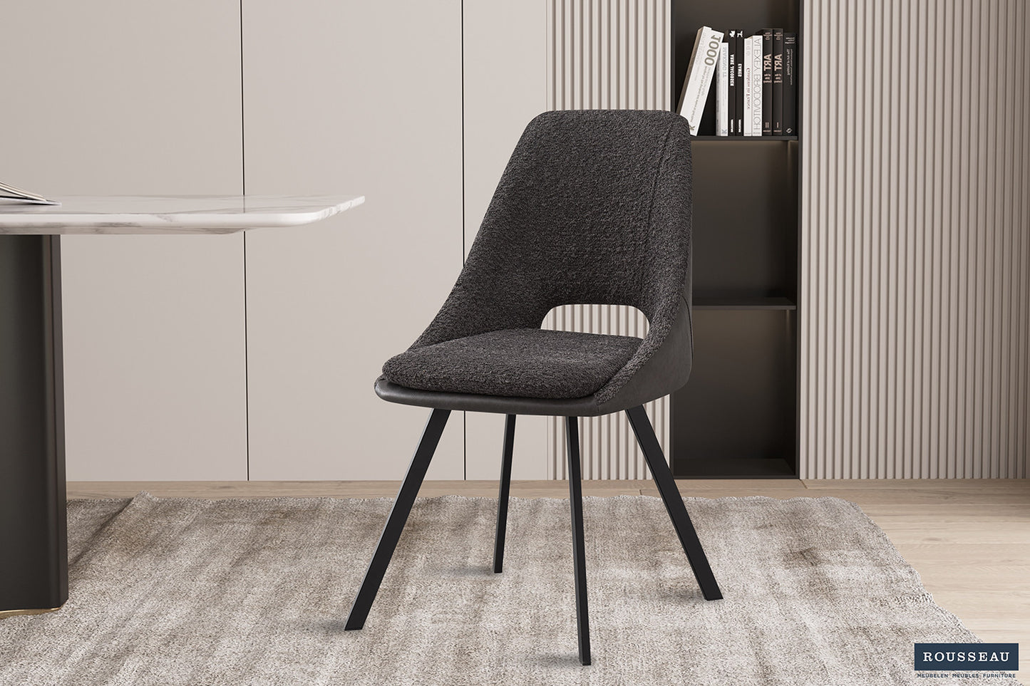 Stoel 'Filou' Bouclé Grijs Rug PU Lichtgrijs