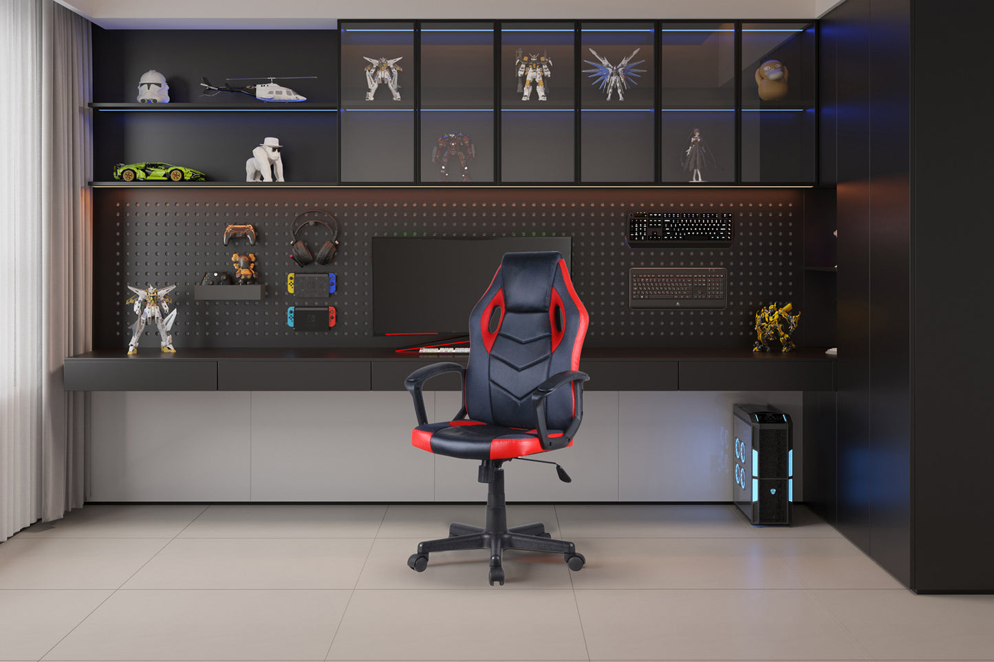 Gamingstoel 'Tiger' PU zwart/rood/grijs