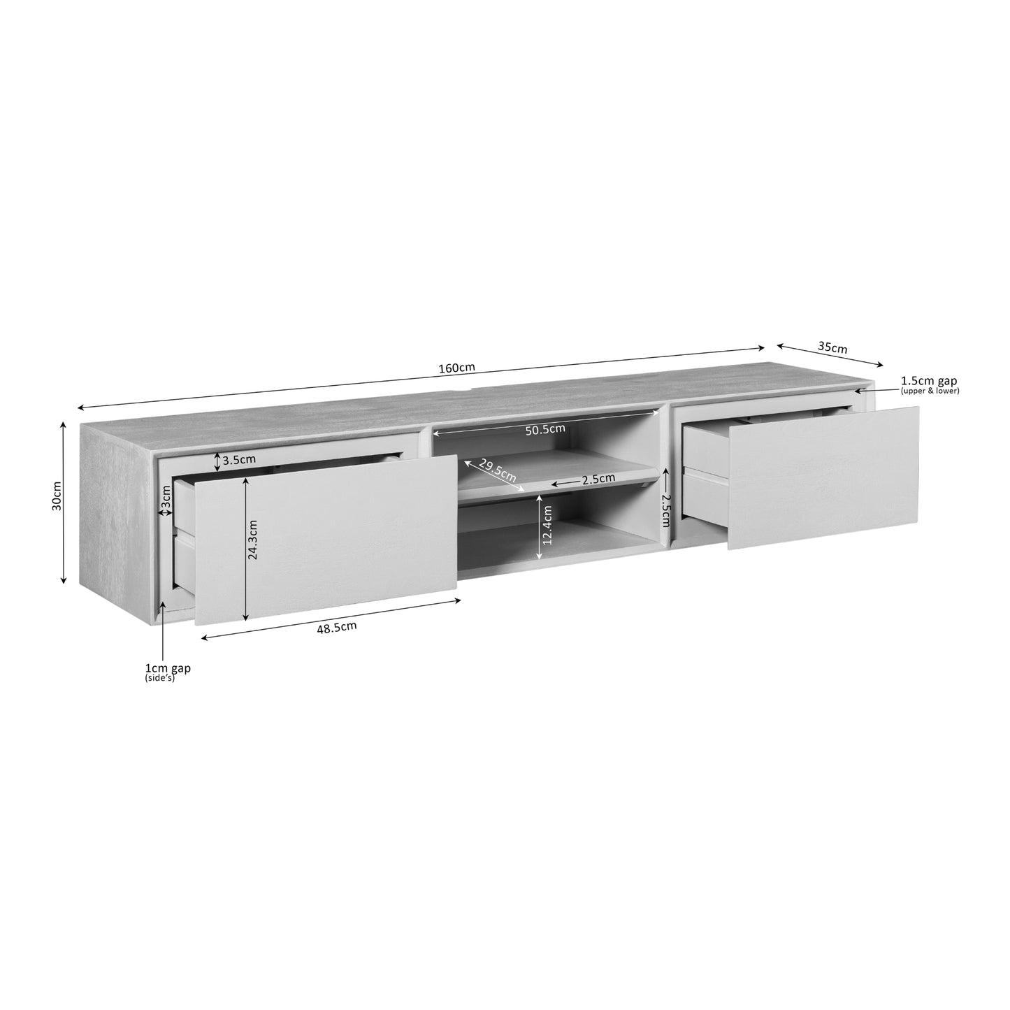 Zwevend tv-meubel Ambiance Naturel | 160 cm