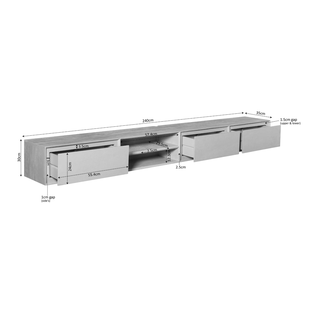 Zwevend tv meubel Ambiance Zwart | 240 cm