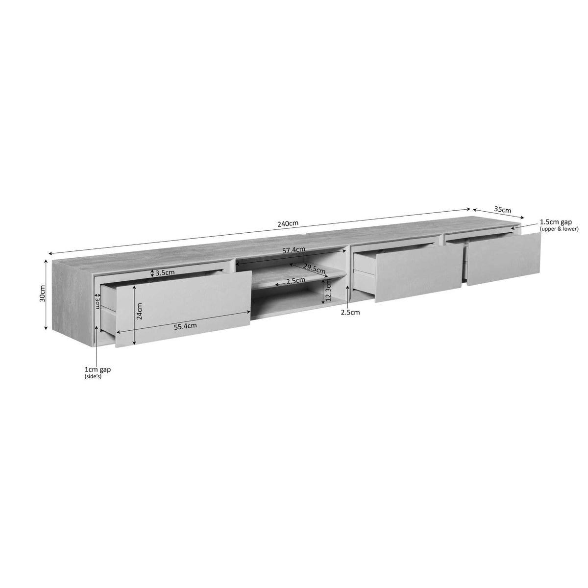 Zwevend tv-meubel Ambiance Bruin | 240 cm