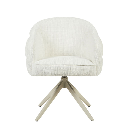 Eetkamerstoel Bella | Gebroken wit | Zandkleurige poot | Met armleuning