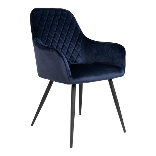 Harbo Eetkamerstoel - Blauw, Fluweel, Zwarte metalen poten - Set van 2