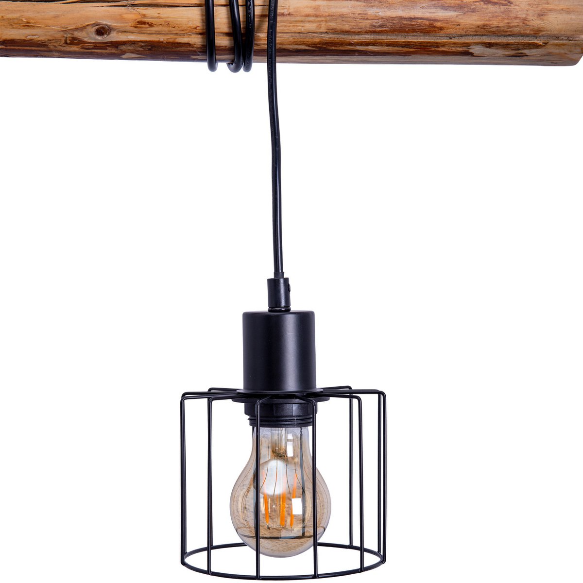4 hanglamp "Woodland", hanglamp, metaal en hout in zwart en natuurlijke E27 -aansluiting, voor eetkamer, woonkamer, gang of kantoor, 100 cm lang