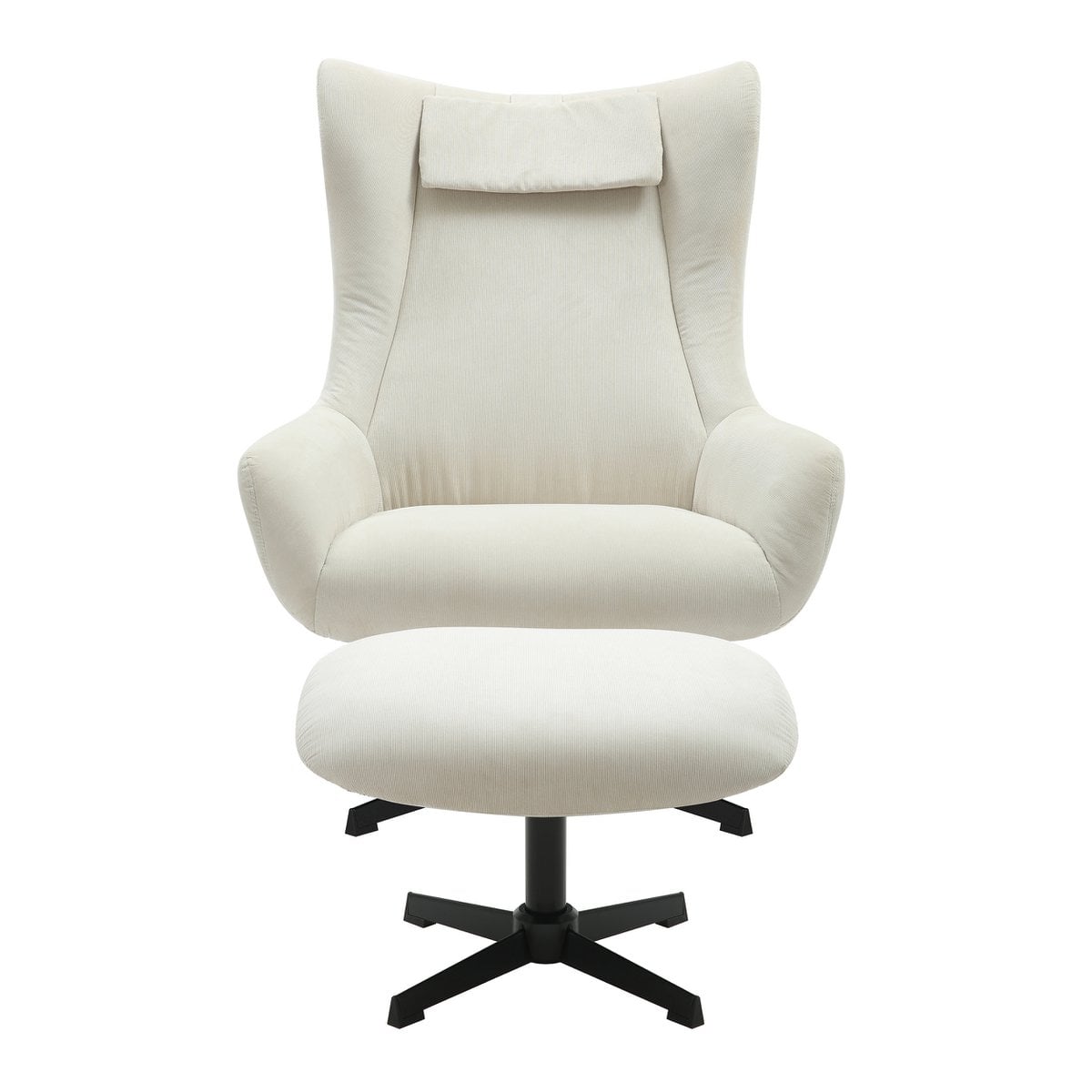 Fauteuil en kruk corduroy look beige