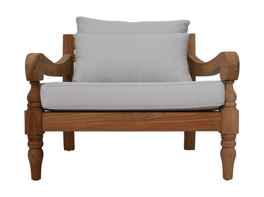 HSM Collection-Tuin Loungestoel Bahama-90x95x90-Naturel/Wit-Teak/Stof