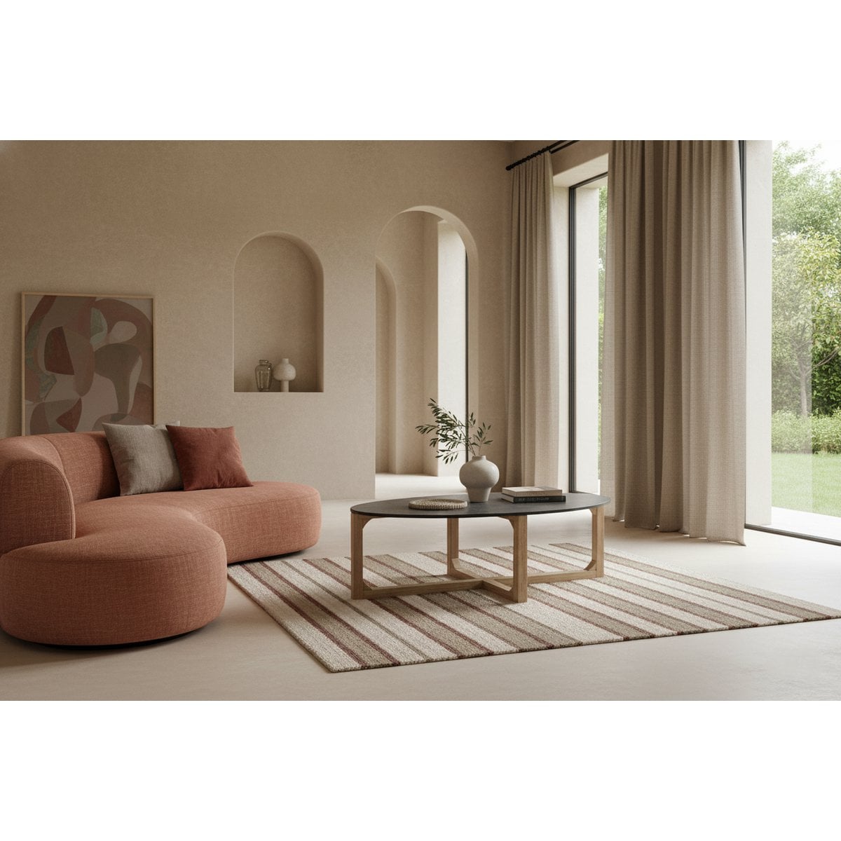 Ovale marmeren salontafel - zwart - 120x60x38 cm