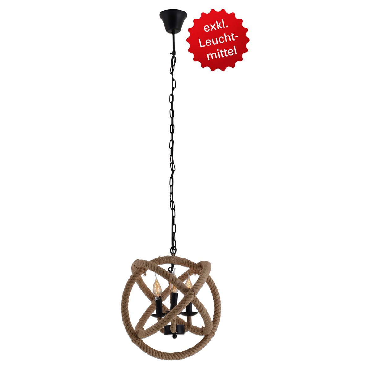 Hangende lamp "regia", black metal, henneptouw, E27 -aansluiting, verlichting voor woonkamer, eetkamer of kantoor, een diameter van 43 cm