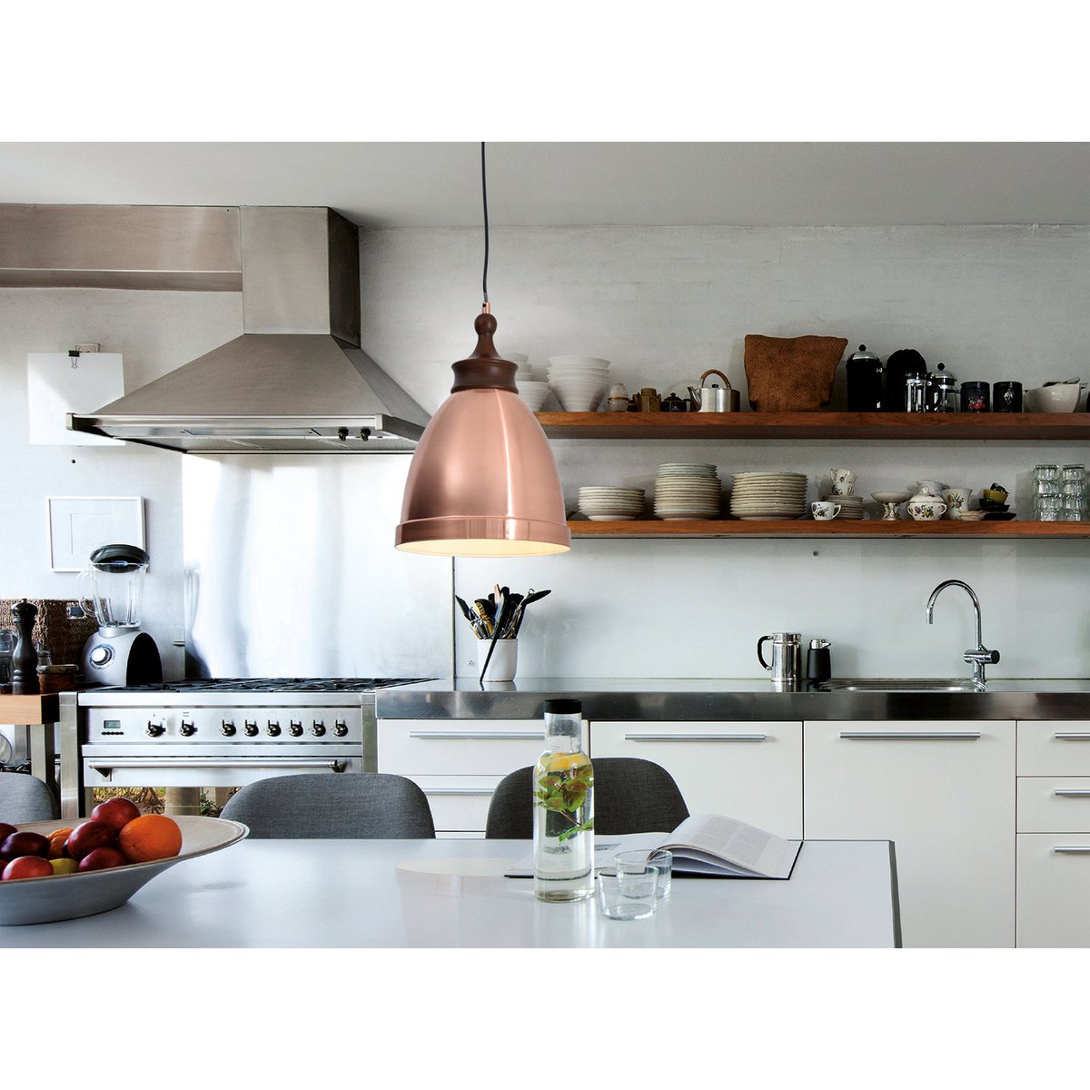 Metalen hanglamp "Pinhead" met houtlook opzetstuk