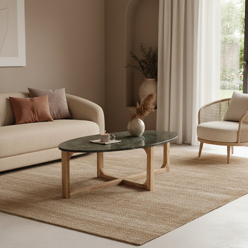 Ovale marmeren salontafel - Groen - 120x60x38 cm