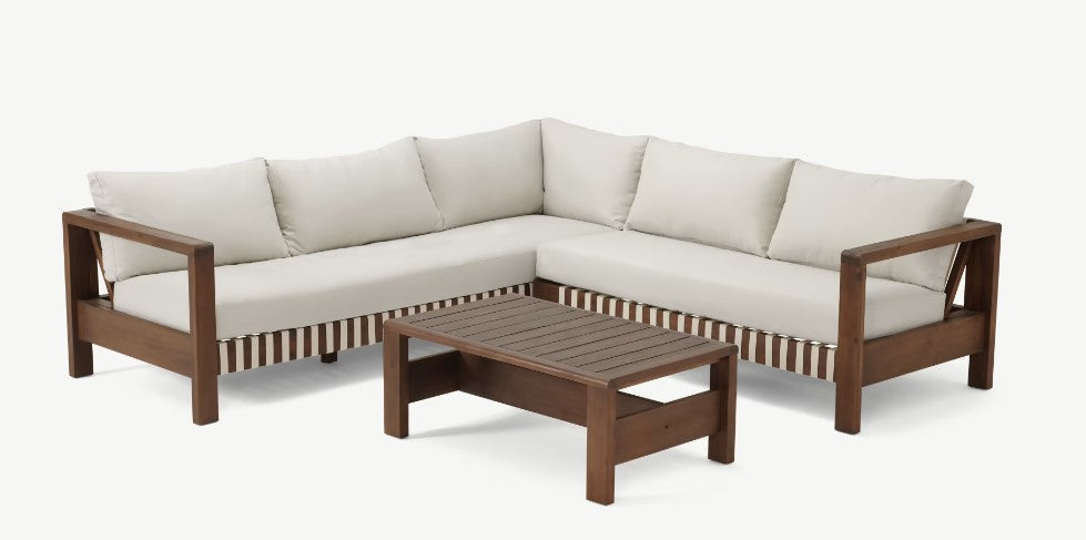 Zambra Loungehoek Set - 3 stuks - Gevlochten Buitenkant Plat Gebroken Wit